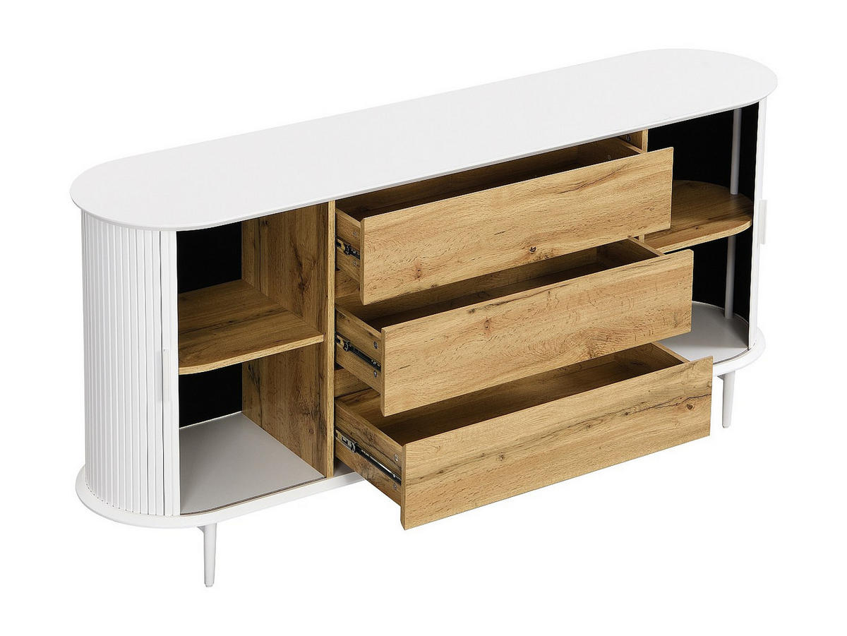 SIDEBOARD mit 2 Schiebetüren & 3 Schubladen - MDF - Weiß & Holzfarben - VELURANI - Naturfarben, Holz (170/81/40cm) - Vente-Unique