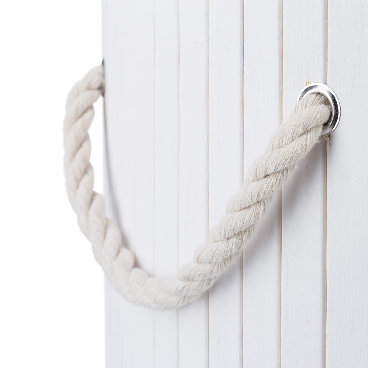 WÄSCHEKORB Weiß Bambus rund mit Deckel faltbar 70 l - Weiß, Holz/Textil (41/65/41cm) - Relaxdays