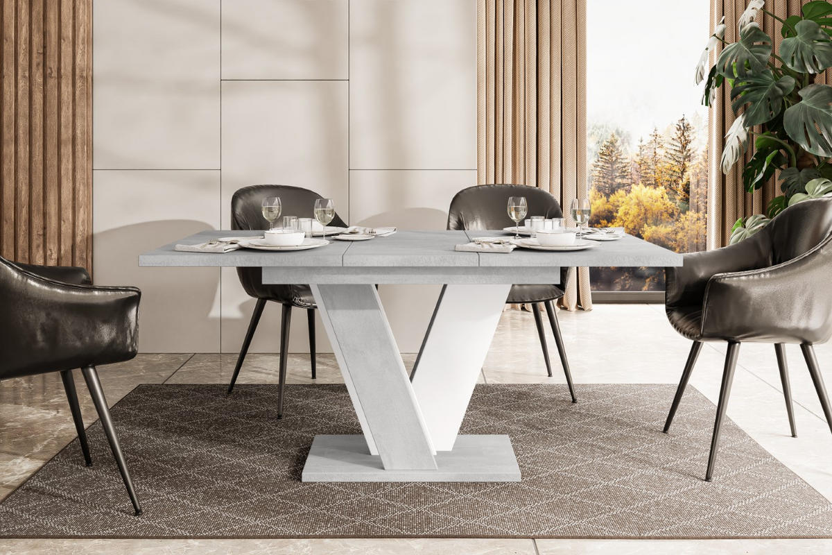 ESSTISCH ausziehbar 120 -160x90x75 cm - Betonoptik K350/Weiß - INEY - Weiß, Holzwerkstoff (120/90/75cm) - ALTDECOR