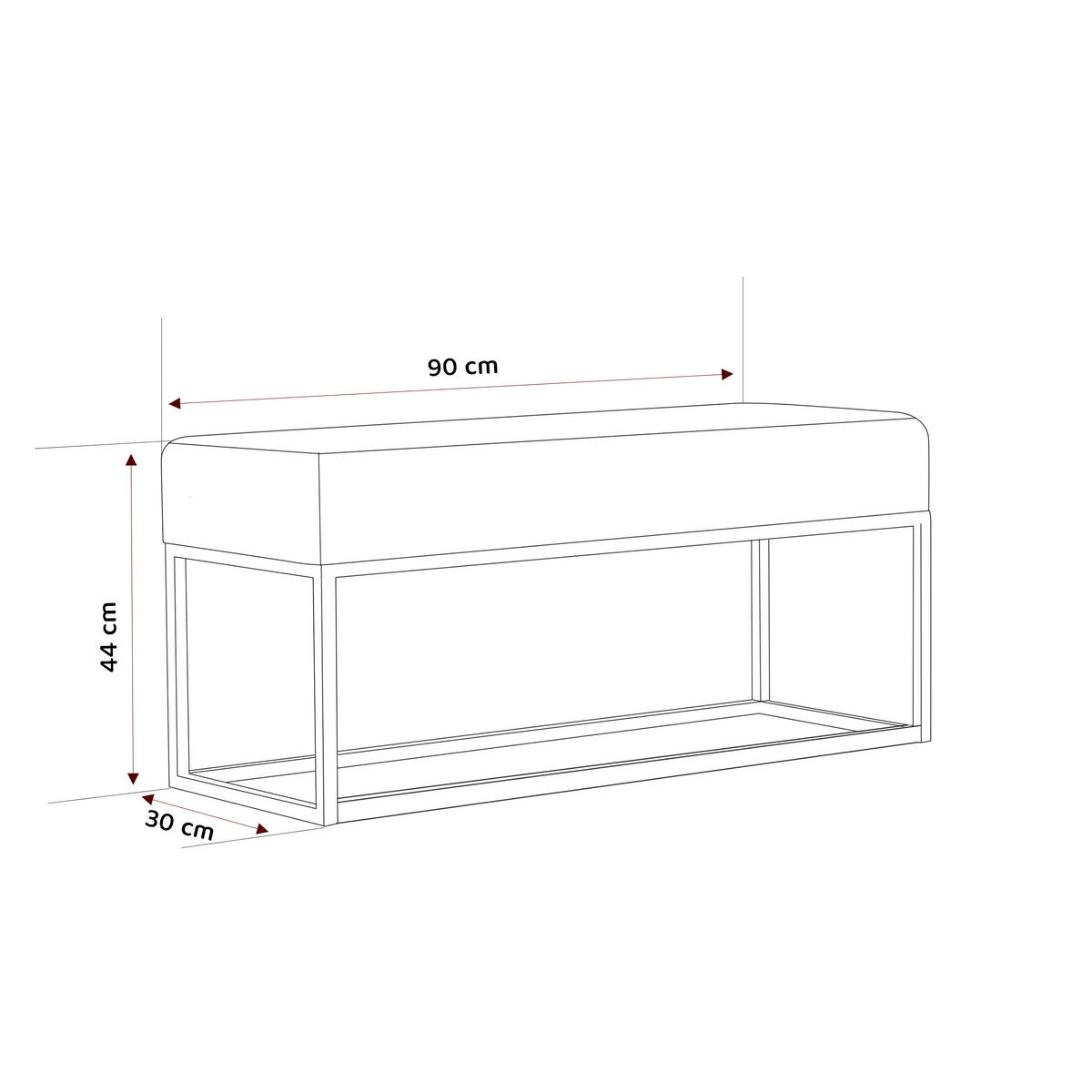 POLSTERBANK STELLA 90 cm Metallgestell, Schwarz / Creme - Creme/Schwarz, Textil/Metall (90/44/30cm) - Idohome