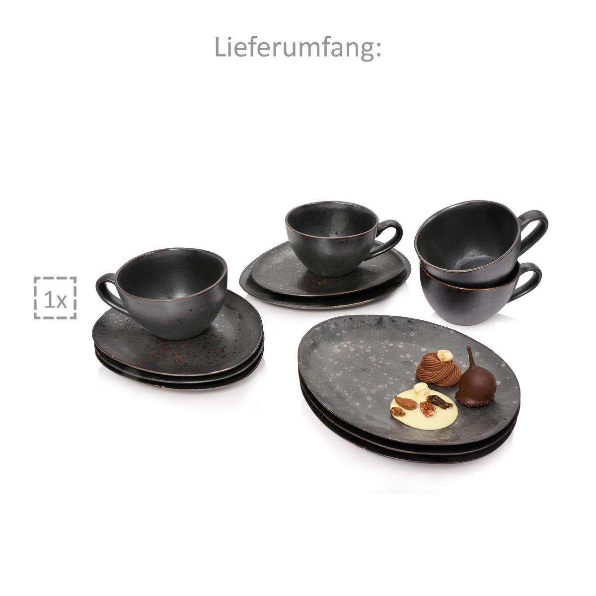KAFFEESERVICE TOMBEY - 12 teilig aus Steingut - Dunkelgrau, Keramik (26/34/24.75cm) - Sänger