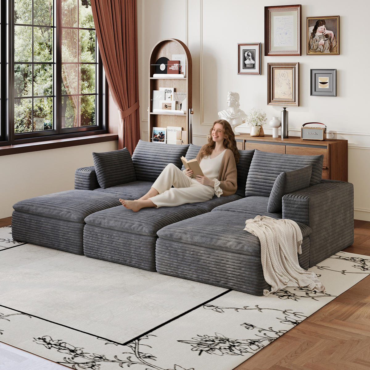 3-SITZER-SOFA aus Stoff 260 cm Dunkelgrau mit Schaumstoffpolsterung und flexibel kombinierbarem Design - Dunkelgrau, Textil (260/60/160cm) - Modfu