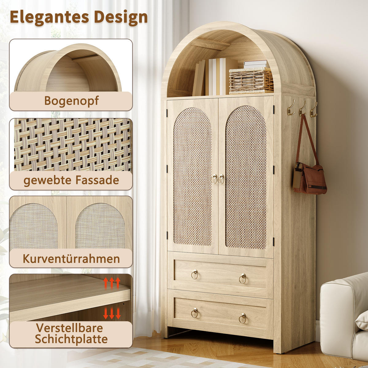 BÜCHERREGAL in Eichenfarben Aufbewahrungsschrank mit Doppelschubladen für Wohn- und Schlafzimmer, B80/T40/H180 cm - Eichefarben, Holzwerkstoff/Metall (80/180/40cm) - STILVORA