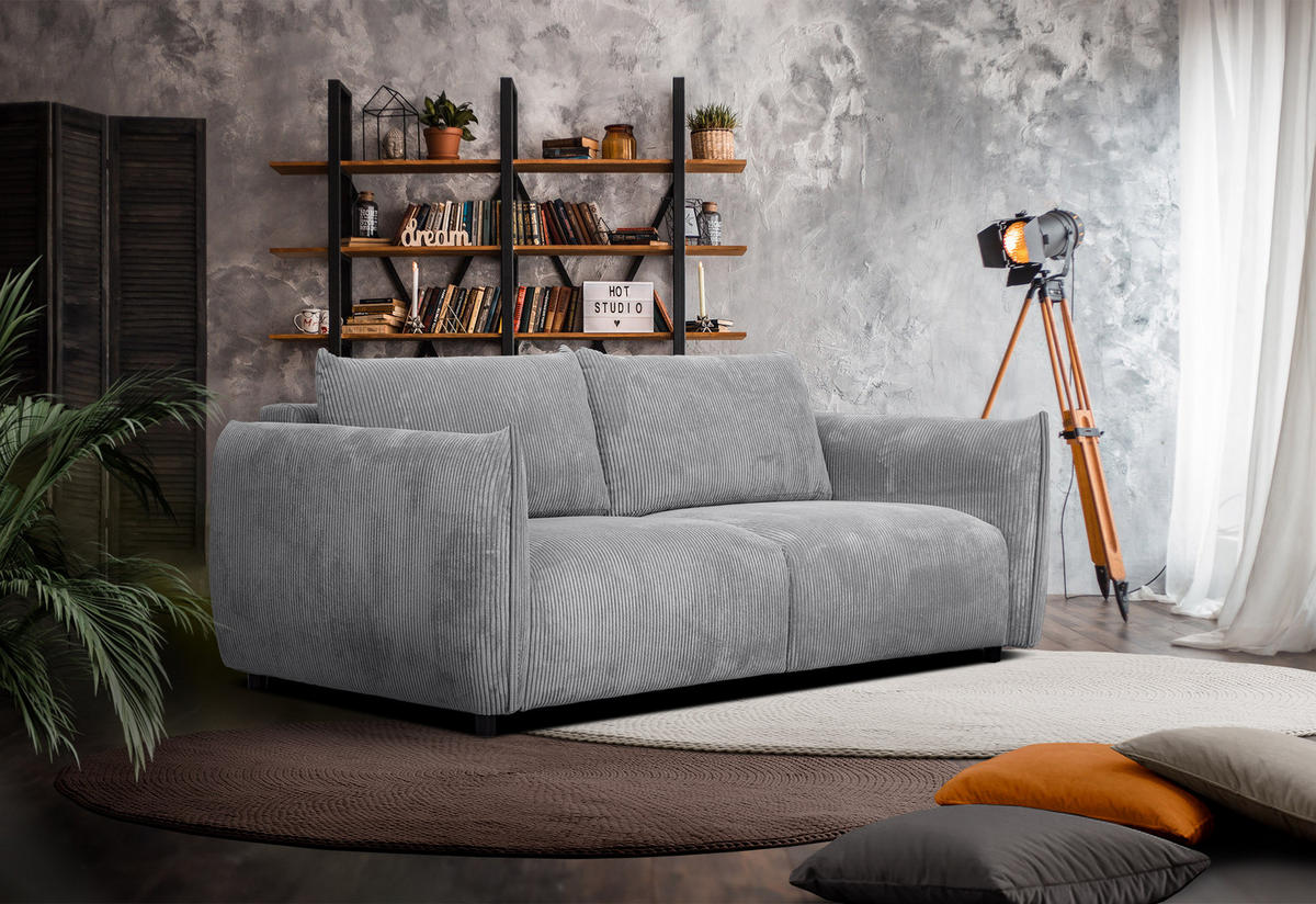 SOFA TAUER 3-Sitzer, hellgrau - Hellgrau/Schwarz, Holzwerkstoff/Kunststoff (112/84/206cm) - Courtois Laville