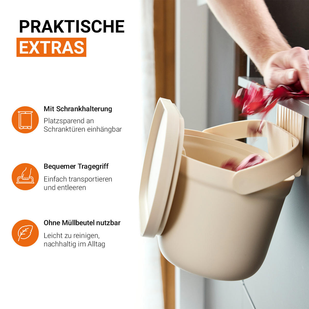 BIOMÜLLEIMER 5 L, sandbeige - Beige, Kunststoff (16/16/31cm) - GARANTIA