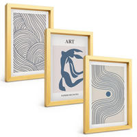 BILDER SET 3er Set - 20x30 cm Goldrahmen - Abstrakte blaue Linien - Goldfarben, Kunststoff (20/30cm) - TULUP