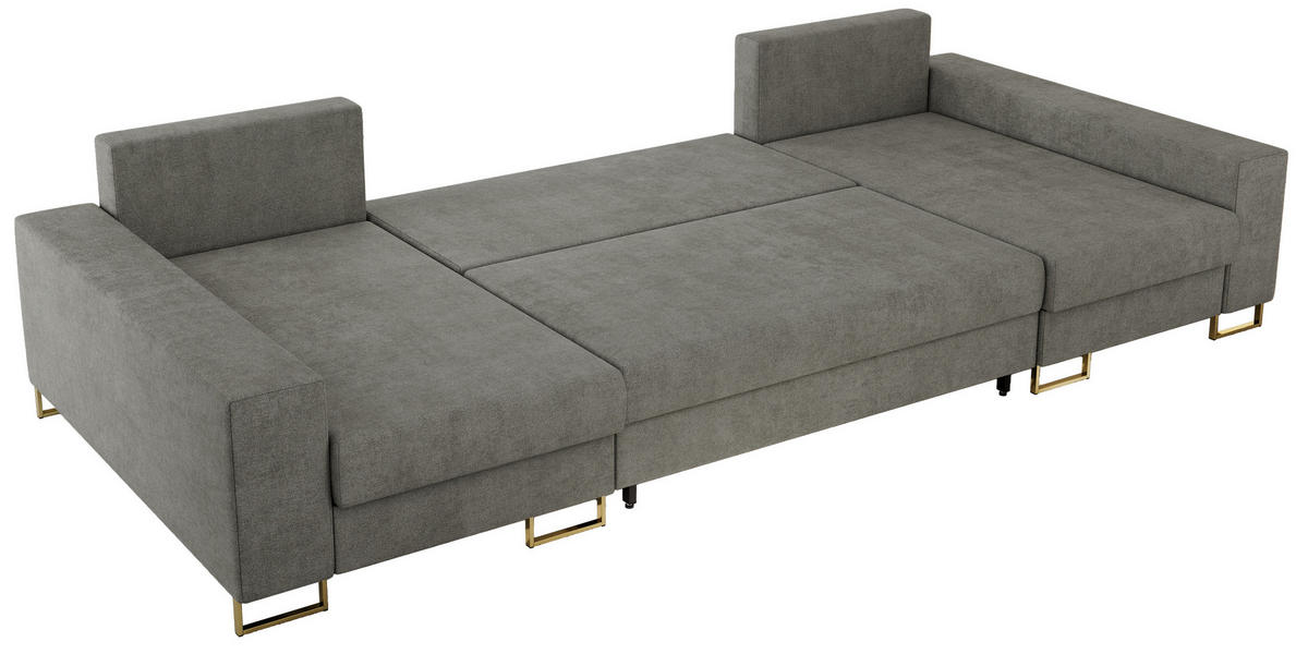 WOHNLANDSCHAFT DORIAN U Struktur Grau - Goldfarben/Grau, Textil/Metall (312/95/138cm) - MKS
