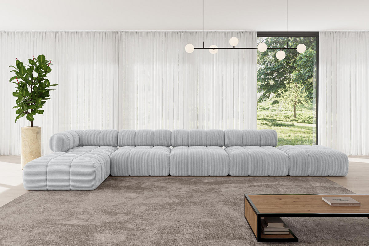 ECKSOFA modulares Sofa Kerru-L3 - 475x190x70 cm Grau Cord - Grau, Holzwerkstoff/Textil (475/190cm) - ALTDECOR