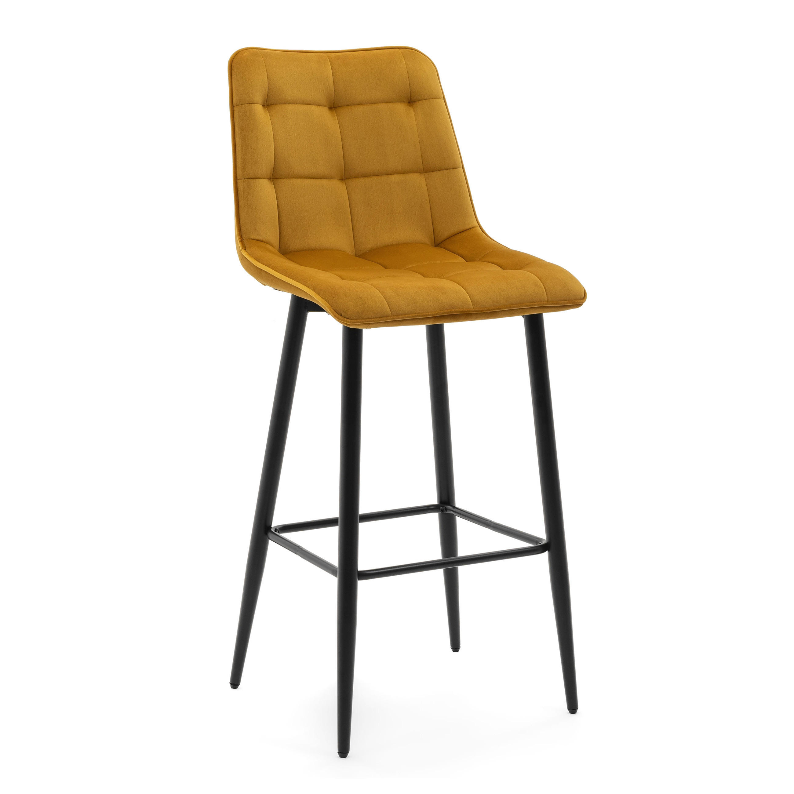 BARHOCKER CHIC gespolsterter mit Steppung - curry - Samt Velours - Currygelb/Schwarz, Textil/Metall (46/109/56cm) - NEW HOME