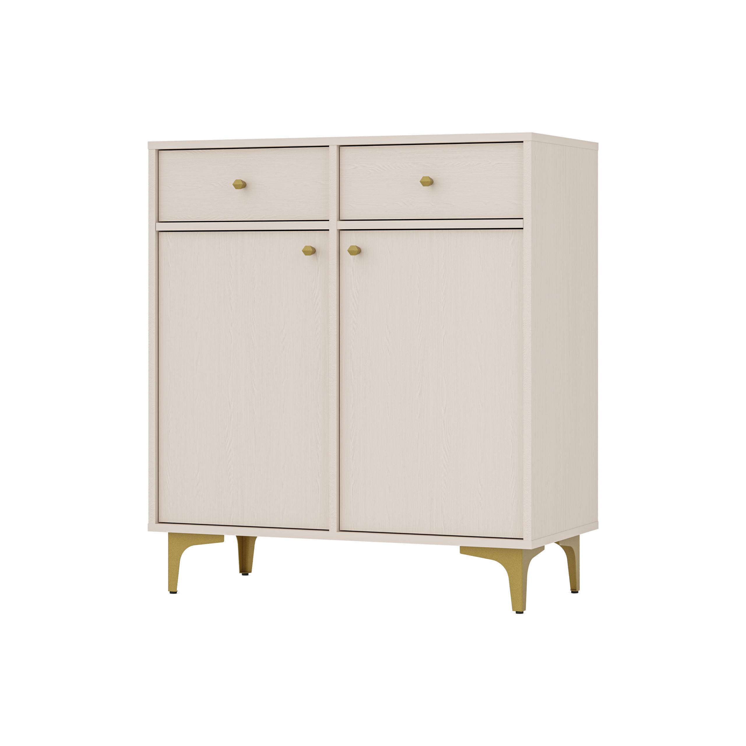 KOMMODE TORINO 84/94/41 cm mit 2 Schubladen 2 Türen Beige - Beige, Holzwerkstoff (84/94/41cm) - MASSENO