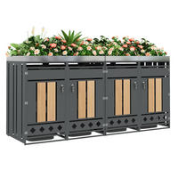 MÜLLTONNENBOX aus Stahl in Grau/Holzoptik mit Pflanzkasten & 4 Türen 264x80x124,5 cm - Grau, Metall (264/124.5/80cm) - Modfu