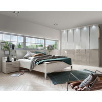 SCHLAFZIMMER Sentara in Weiß und Kieselgrau 4-teilig mit Kleiderschrank 250cm Breite inklusive Beleuchtung, Doppelbett 180x200cm, zwei Nachttische - Weiß, Holzwerkstoff (80/200/120cm)