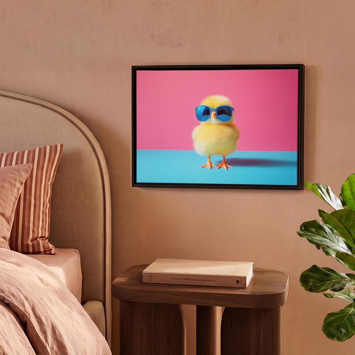 LEINWAND Bilder mit Rahmen - Chick - Sonnenbrille - Blau - 40x30 - Pink, Textil (40/30cm) - MuchoWow