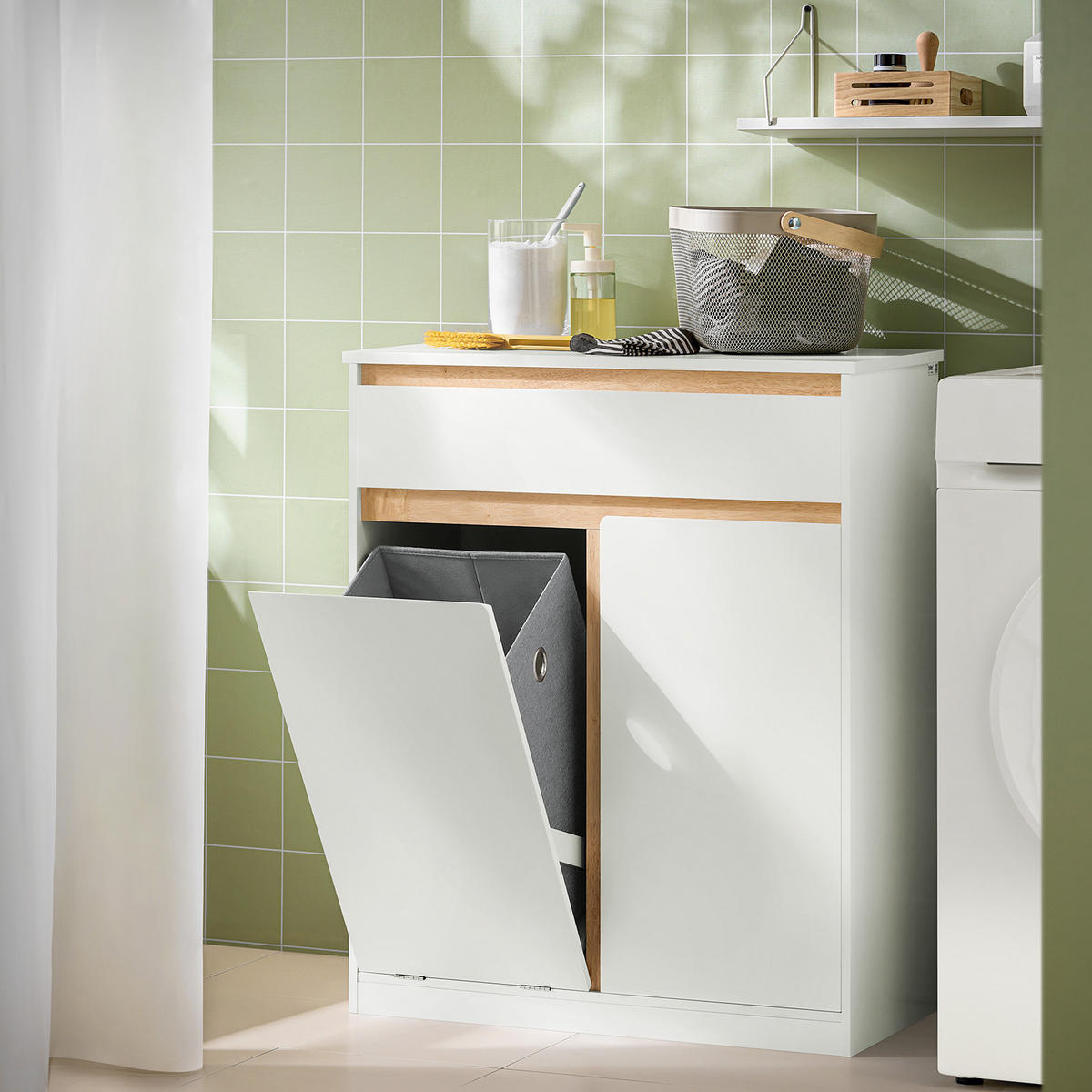 WÄSCHESCHRANK Weiß - Weiß, Holz/Holzwerkstoff (71/85/33cm) - SoBuy