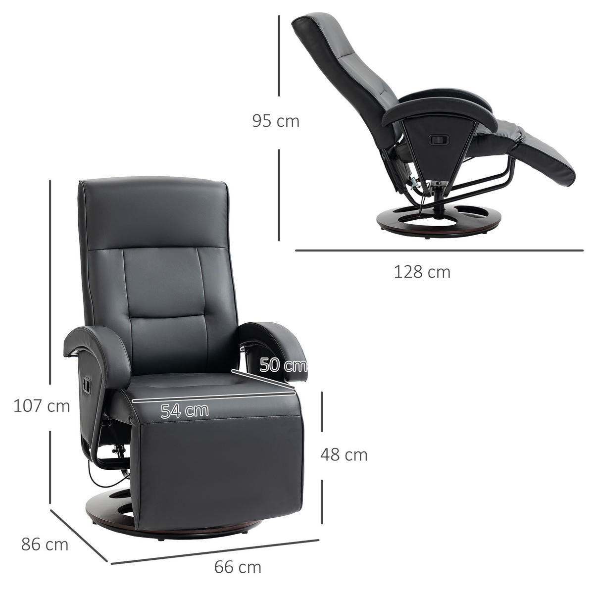 RELAXSESSEL mit Liegefunktion 86 x 66 x 107 cm Schwarz - Schwarz, Kunststoff (66/107/86cm) - HOMCOM