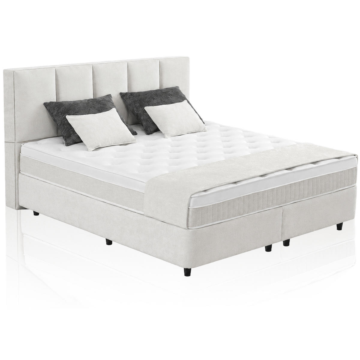 BOXSPRINGBETT MIT BETTKASTEN LUCCA 90/200 cm, Ivory, Bettkasten, Matratze, Topper integriert, H3 mittel - Creme/Schwarz, Holz/Kunststoff (90/200cm) - Consilio Concept