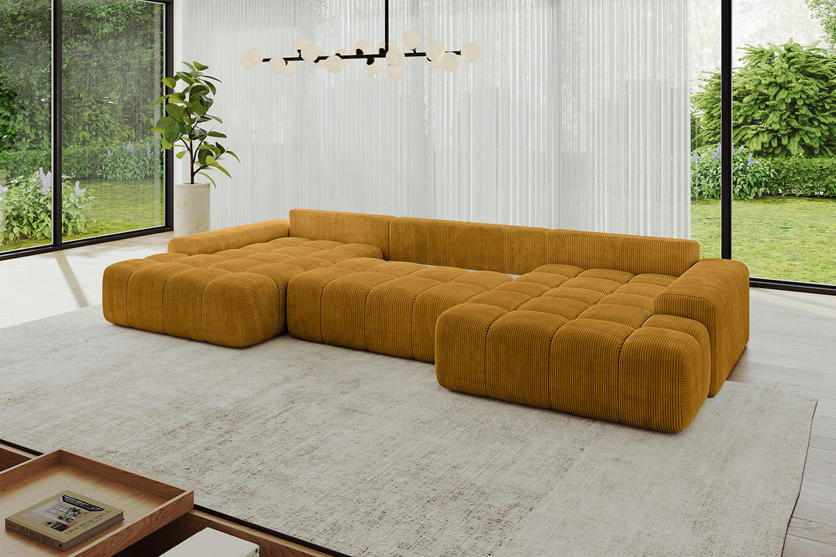 WOHNLANDSCHAFT ENSI-U - 353x164x69 cm Currygelb - Currygelb, Holzwerkstoff/Kunststoff (357/69/164cm) - ALTDECOR