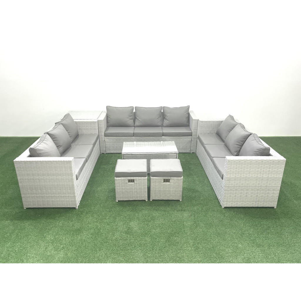 Thumbnail - Fimous Gartenset, Hellgrau, Metall, Kunststoff, Glas, 11-Sitzer, Füllung: Schaumstoff, rechteckig, Loungemöbel, Loungemö...
