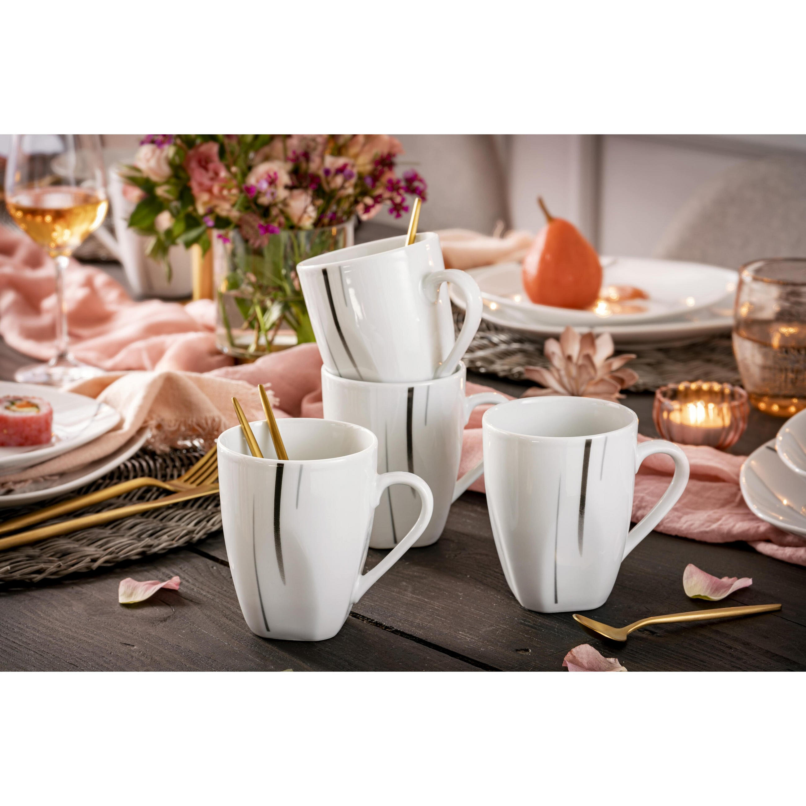 KAFFEEBECHEER SET BILGOLA BLACK LINES - 6 teilig aus Porzellan - Weiß, Keramik (32/18.5/23cm) - Sänger
