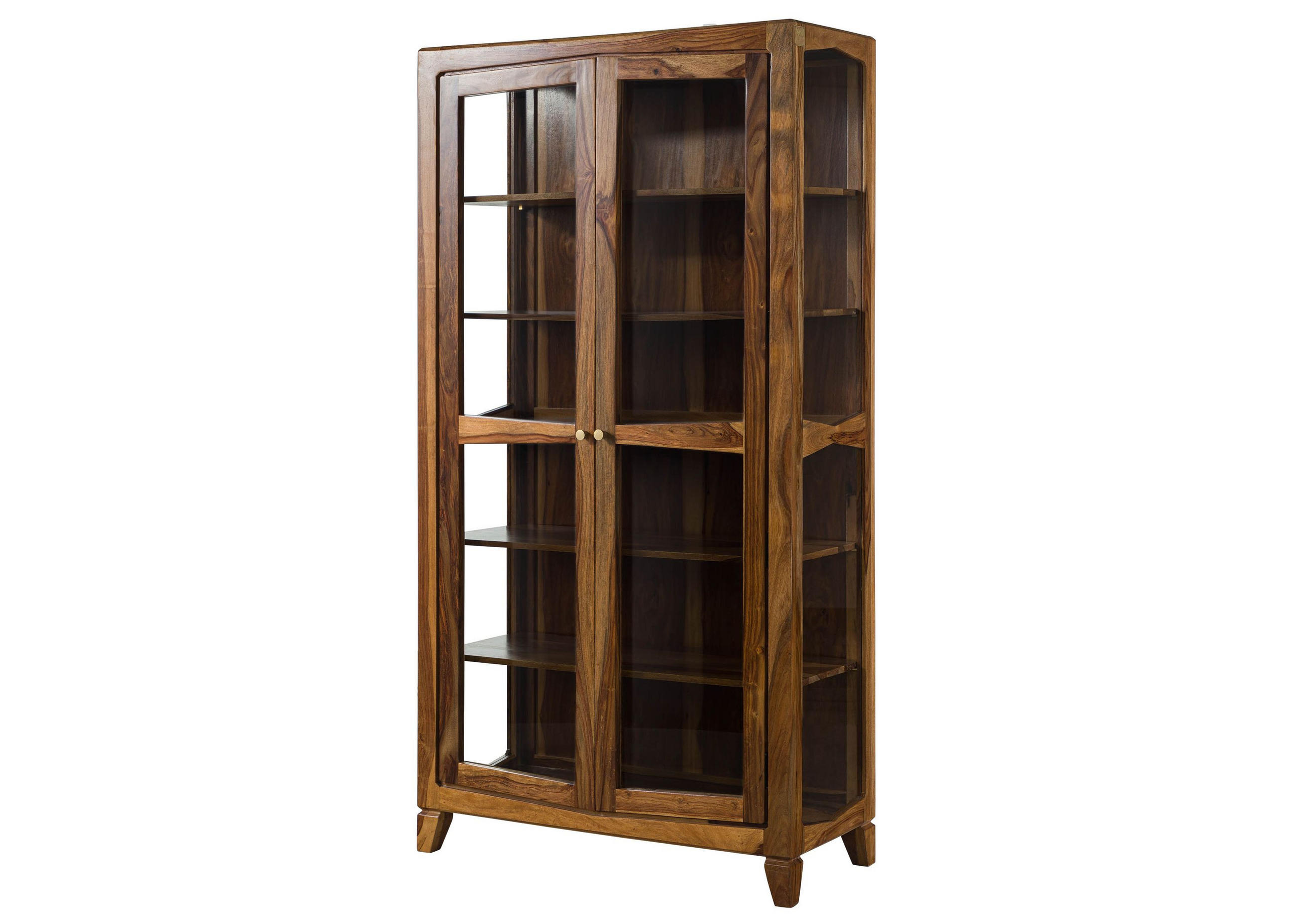 VITRINE Sheesham 100x45x195 braun lackiert ANCONA #116 - Braun, Holz (100/195/45cm) - Massivmoebel24