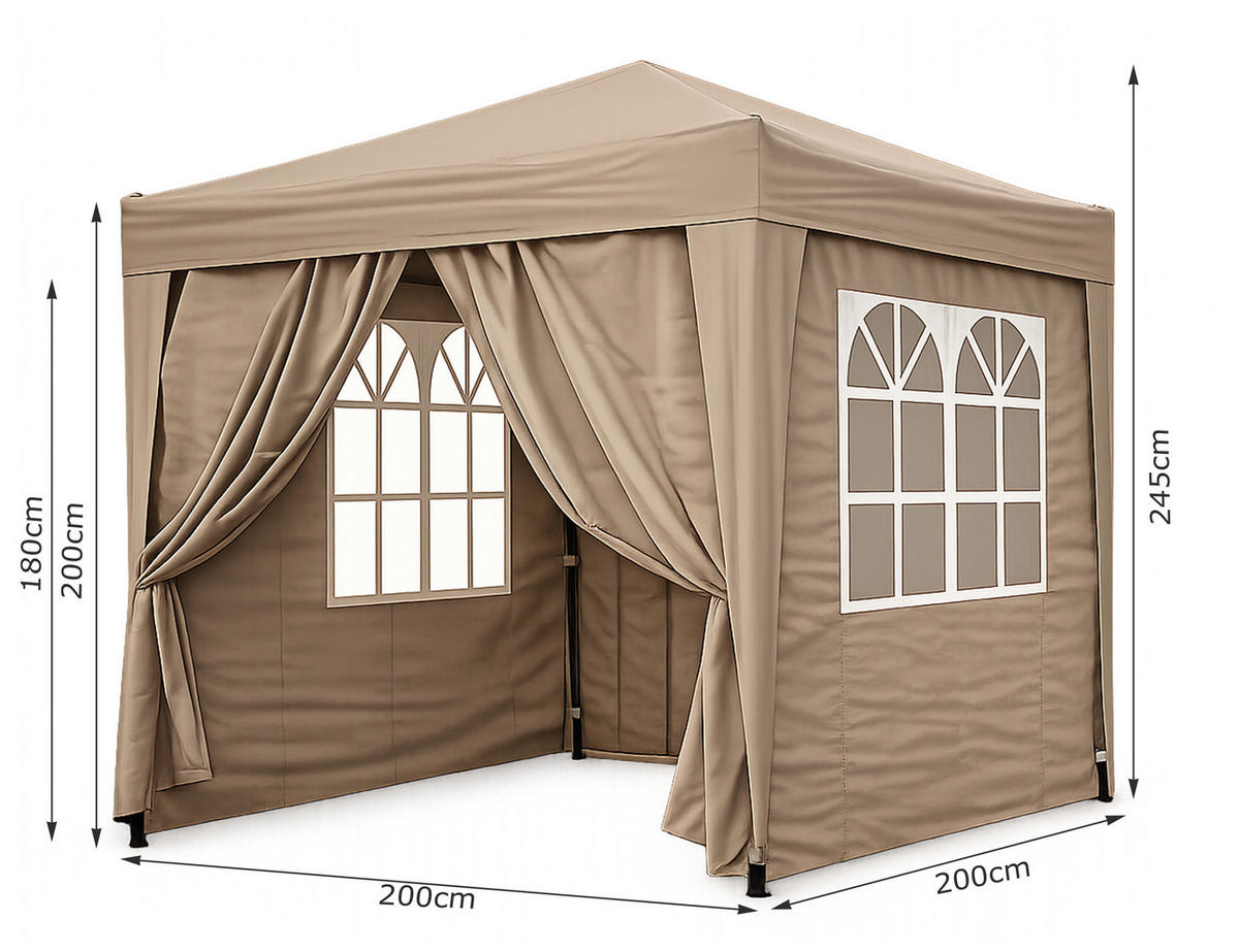 FALTPAVILLON 2x2m Graubeige - Beige, Metall (200/245/200cm) - QUICK STAR