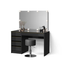 SCHMINKTISCH Imola Schwarz/Gold mit LED Beleuchtung und Hocker - Goldfarben/Schwarz, Holzwerkstoff (120/75/55cm) - Livinity®