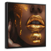 LEINWAND Bilder mit Rahmen - Frau - Gold - Luxus - Porträt - 20x20 - Goldfarben, Textil (20/20cm) - MuchoWow