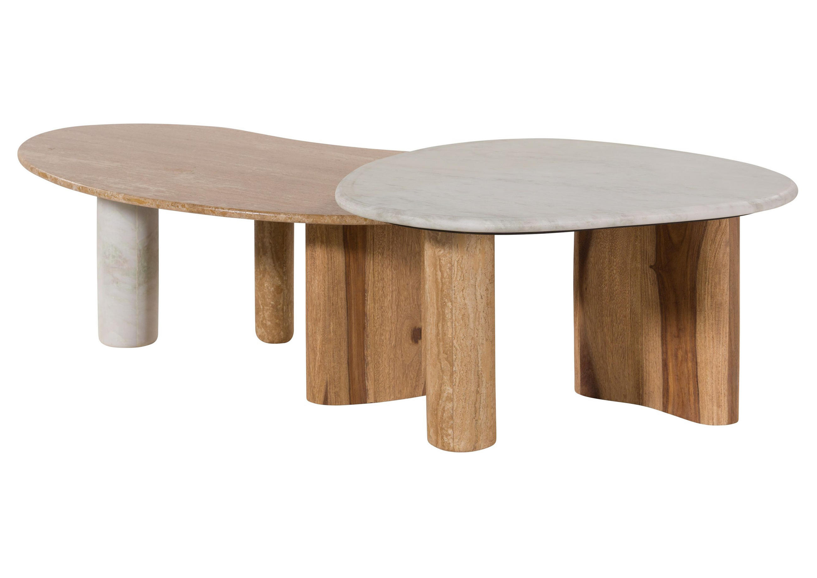 COUCHTISCH Sheesham 2er-Set natur sandgestrahlt lackiert / Marmor weiß ORGANIC COLLECTION #33 - Braun, Holzwerkstoff (65/120/35cm) - Massivmoebel24