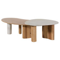 COUCHTISCH Sheesham 2er-Set natur sandgestrahlt lackiert / Marmor weiß ORGANIC COLLECTION #33 - Braun, Holzwerkstoff (65/120/35cm) - Massivmoebel24