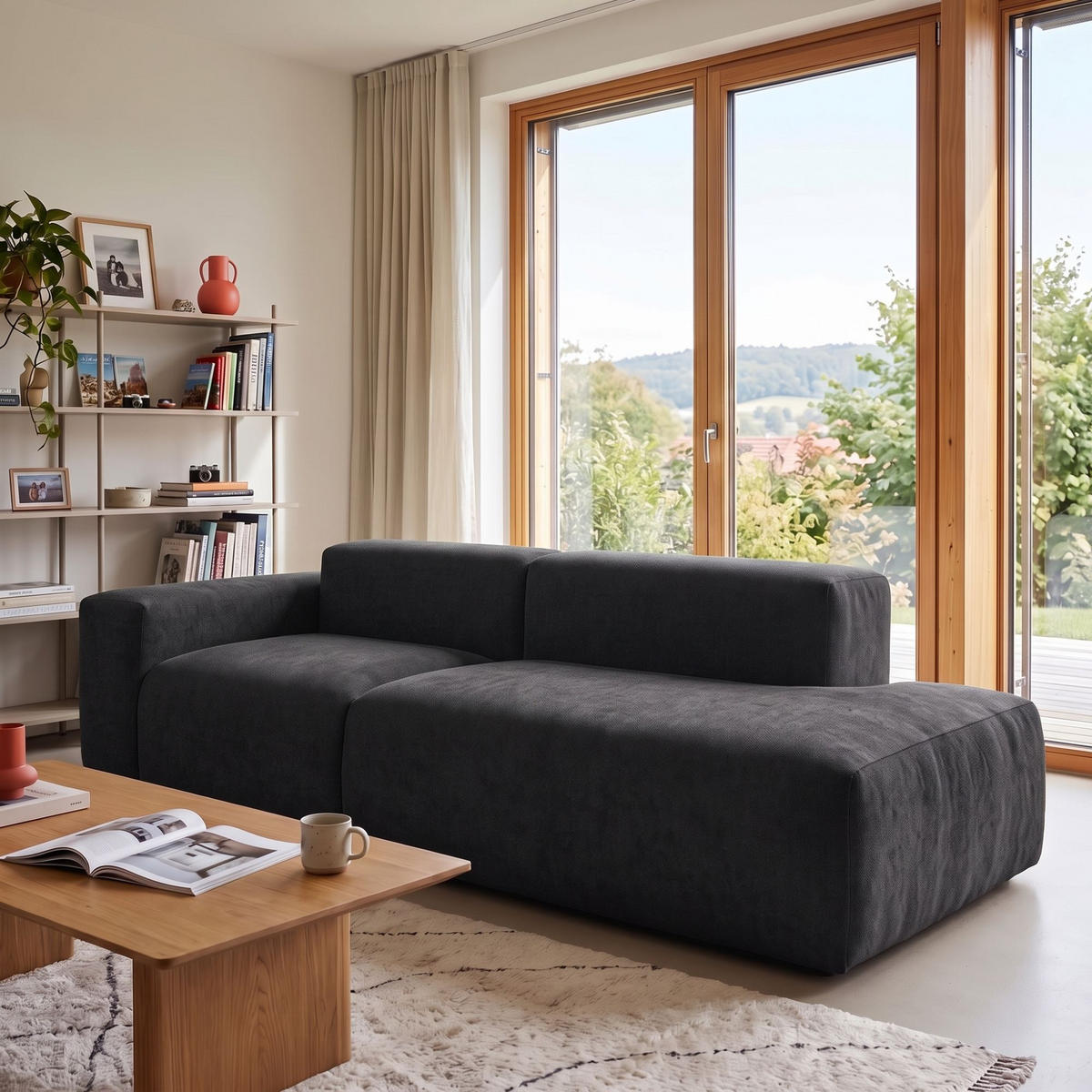 3-SITZER modulares Sofa HEAVEN SET 1 Rechts, Breite 255 cm Webstoff Schwarz - Schwarz, Holz/Kunststoff (102/71/255cm) - Muffo
