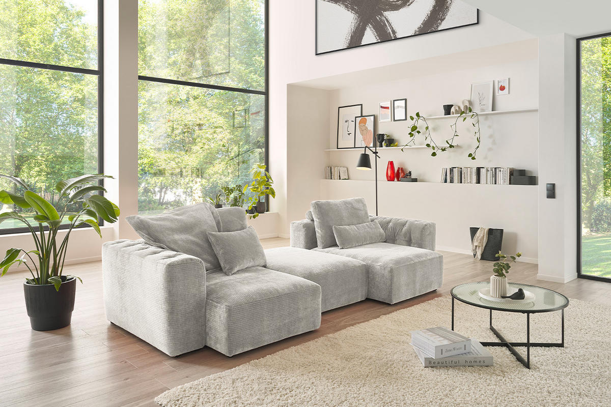 SOFA SITZELEMENT SEPHI Silber Cord - Silberfarben/Schwarz, Kunststoff/Textil (107/39/82cm) - KAWOLA