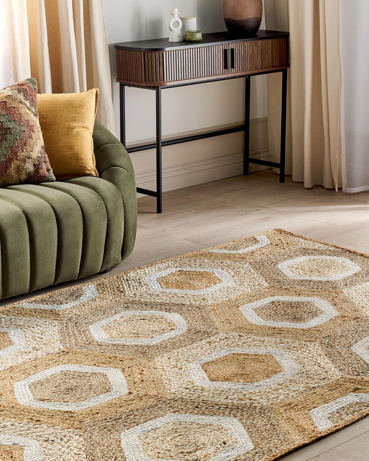 KURZFLOR-TEPPICH Beige 160/230 cm Basoren - Beige/Weiß, Naturmaterialen (160/230cm) - Beliani