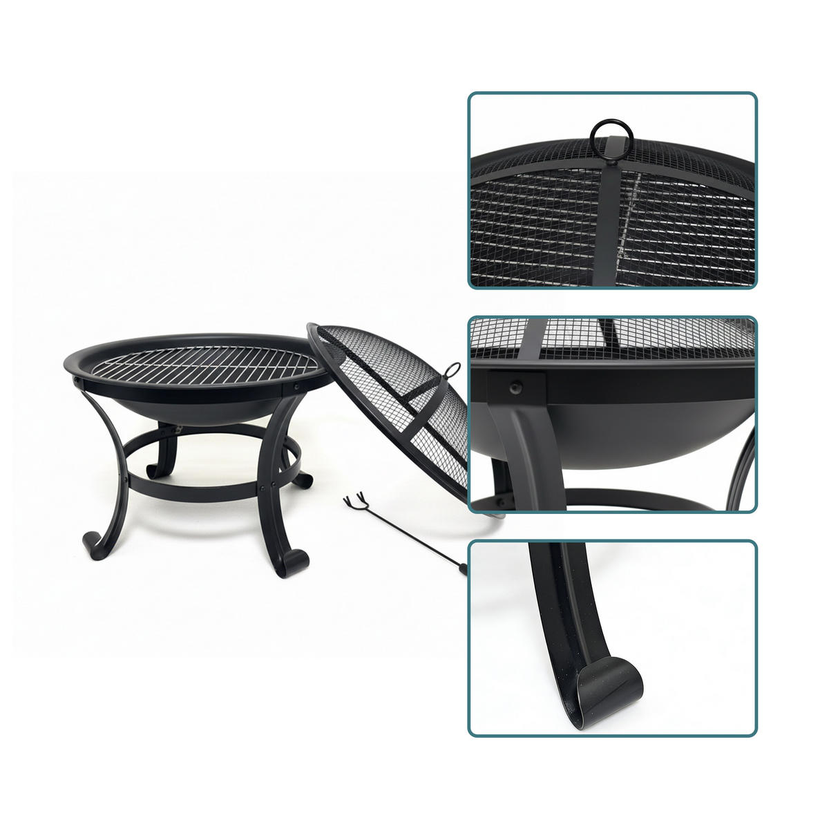 FEUERSCHALE - Schwarz, Metall (55/50/55cm) - Relaxdays