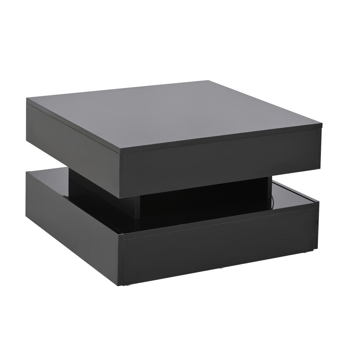 COUCHTISCH aus Spanplatte 65x65x38,5 cm Schwarz anhebbar mit LED-Beleuchtung, 2 Schubladen und verstecktem Stauraum - Schwarz, Holzwerkstoff (65/65/38.5cm) - Modfu