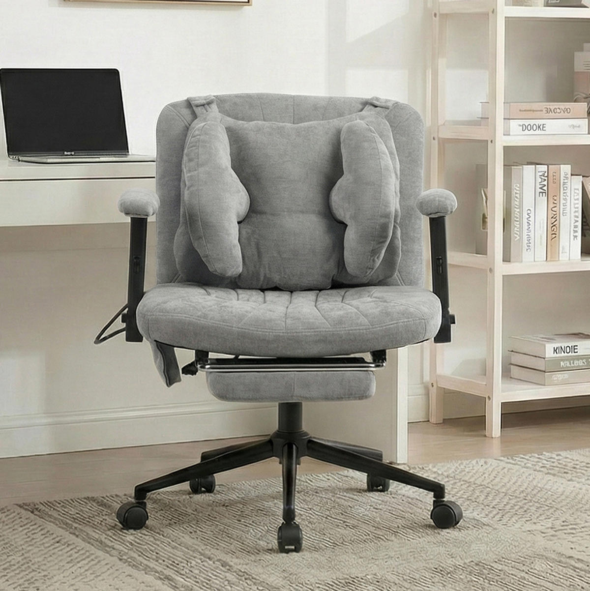 BÜROSTUHL in Grau 55x80x86 cm mit verstellbarer Lendenstütze und Rollen - Grau, Textil (80/86/55cm) - IVMEU