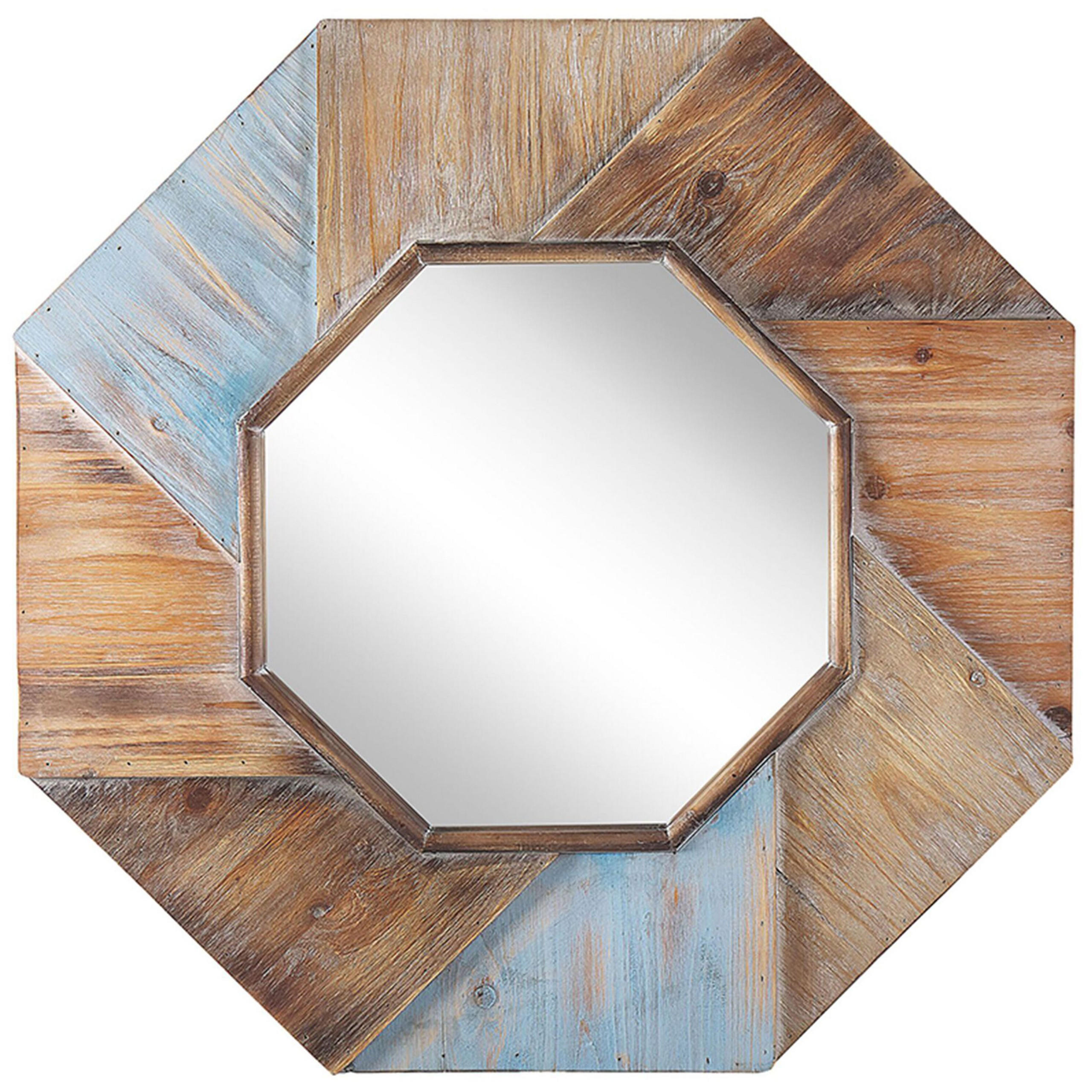 WANDSPIEGEL Holz bunt achteckig 77/77 cm Mirio - Hellbraun/Dunkelbraun, Holz (77/77/3cm) - Beliani
