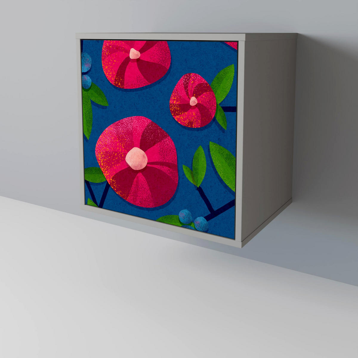 SIDEBOARD SPRING THOUGHTS, Grau, 57,5x42x70,5 cm, Schwarze Metall-Sternfüße - Multicolor/Schwarz, Holzwerkstoff/Metall (57.5/70.5/42cm) - SpaceRebels