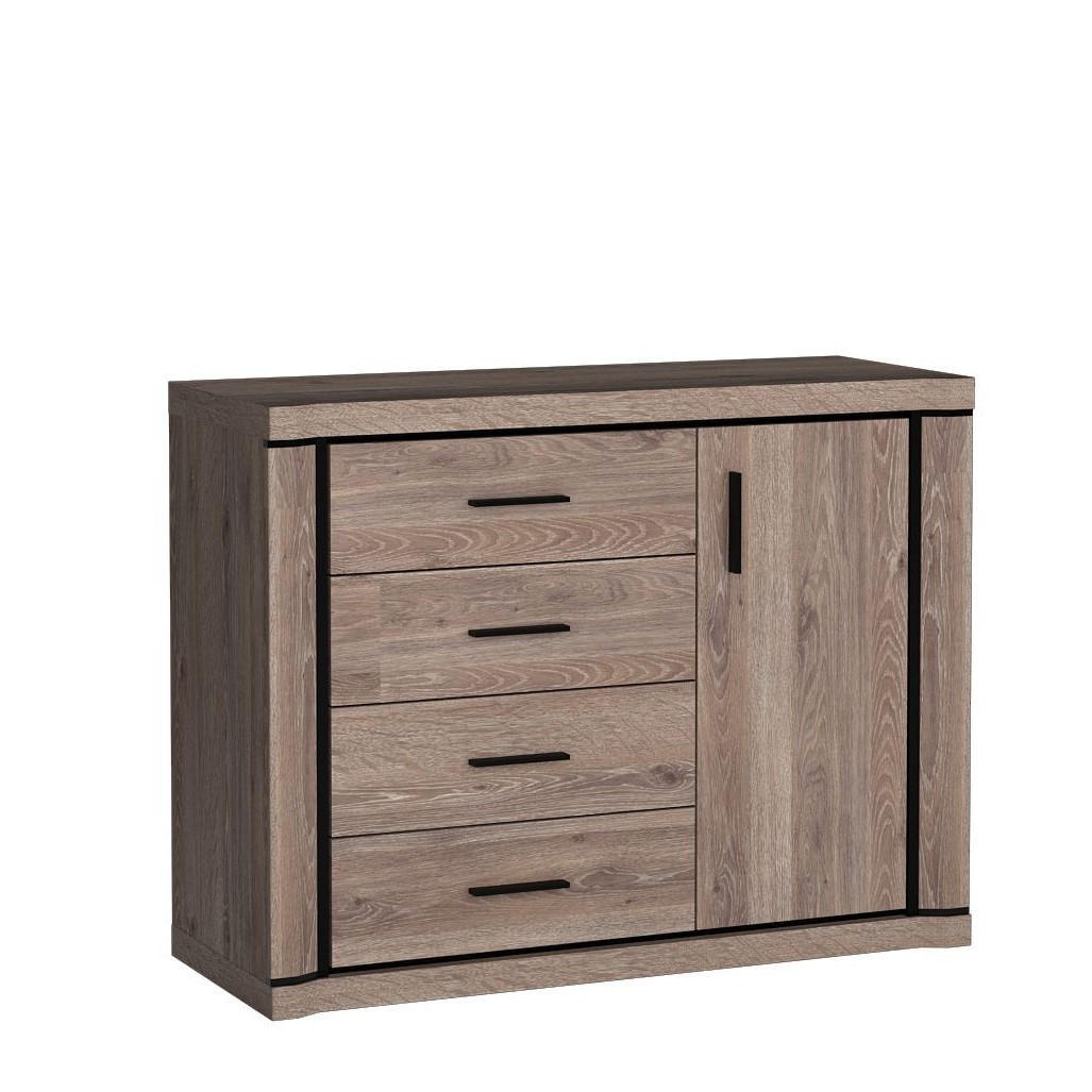 KOMMODE MALAGA 117/91/45cm mit 4 Schubladen 1 Türen Braun - Braun, Holzwerkstoff (117/91/45cm) - MASSENO