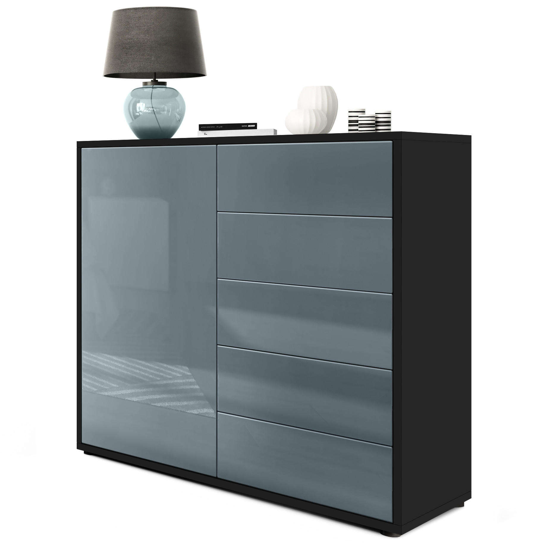 KOMMODE Ben Front in Grau Hochglanz - Grau, Holzwerkstoff (79/74/36cm) - Vladon