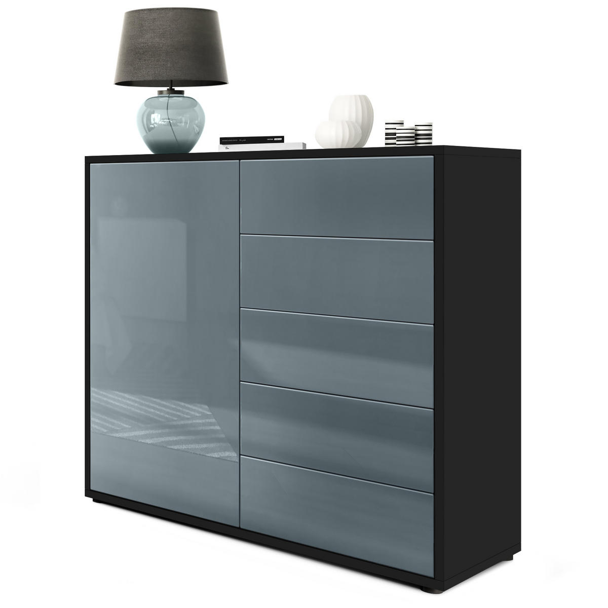 KOMMODE Ben Front in Grau Hochglanz - Grau, Holzwerkstoff (79/74/36cm) - Vladon