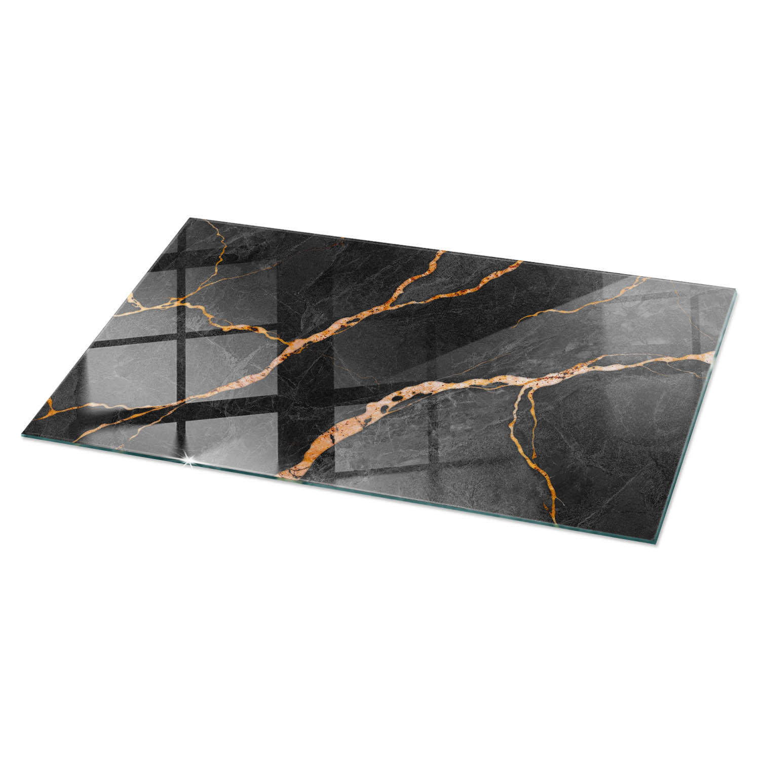 TISCHPLATTE 100x50 cm Marmoroptik mit Aderung - Rotbraun/Schwarz, Glas (100/50/0.4cm) - TULUP