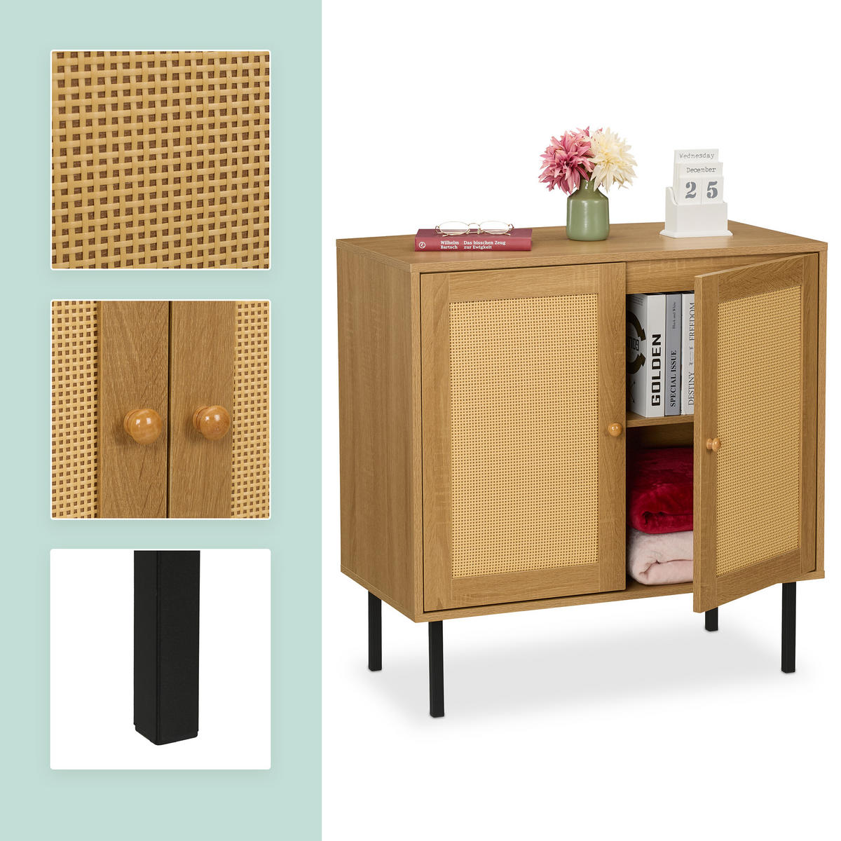 KOMMODE - Hellbraun, Holzwerkstoff/Kunststoff (80/80/40cm) - Relaxdays
