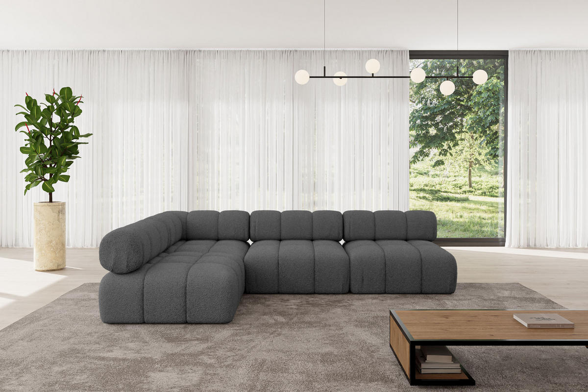 ECKSOFA modulares Sofa Samaro-L2 - 285x190x70 cm Grau Bouclé - Grau, Holzwerkstoff/Textil (285/190cm) - ALTDECOR