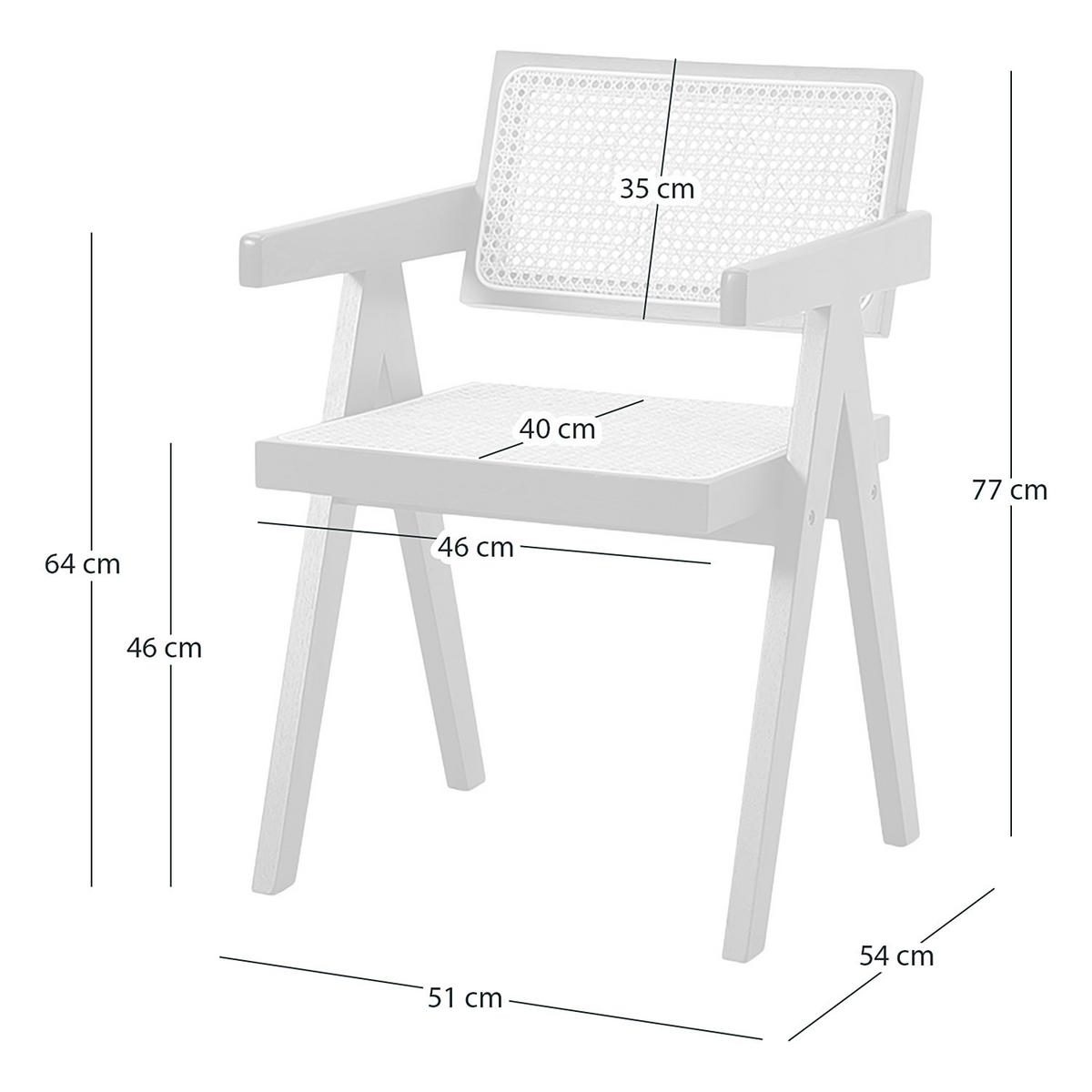 ARMLEHNENSTUHL mit Wiener Geflecht - Eiche massiv - Beige, Holz (51/77/54cm) - home24