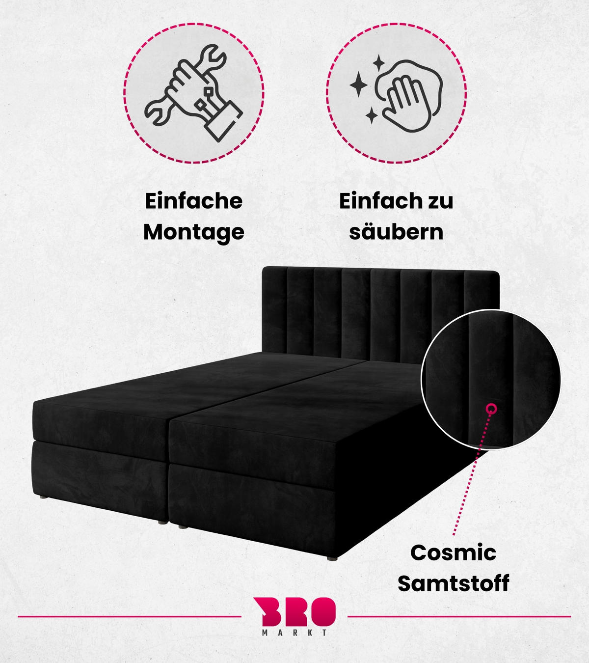BOXBETT Denver mit Topper 180/200 Schwarz - Schwarz, Holzwerkstoff/Textil (180/200cm) - Bromarkt