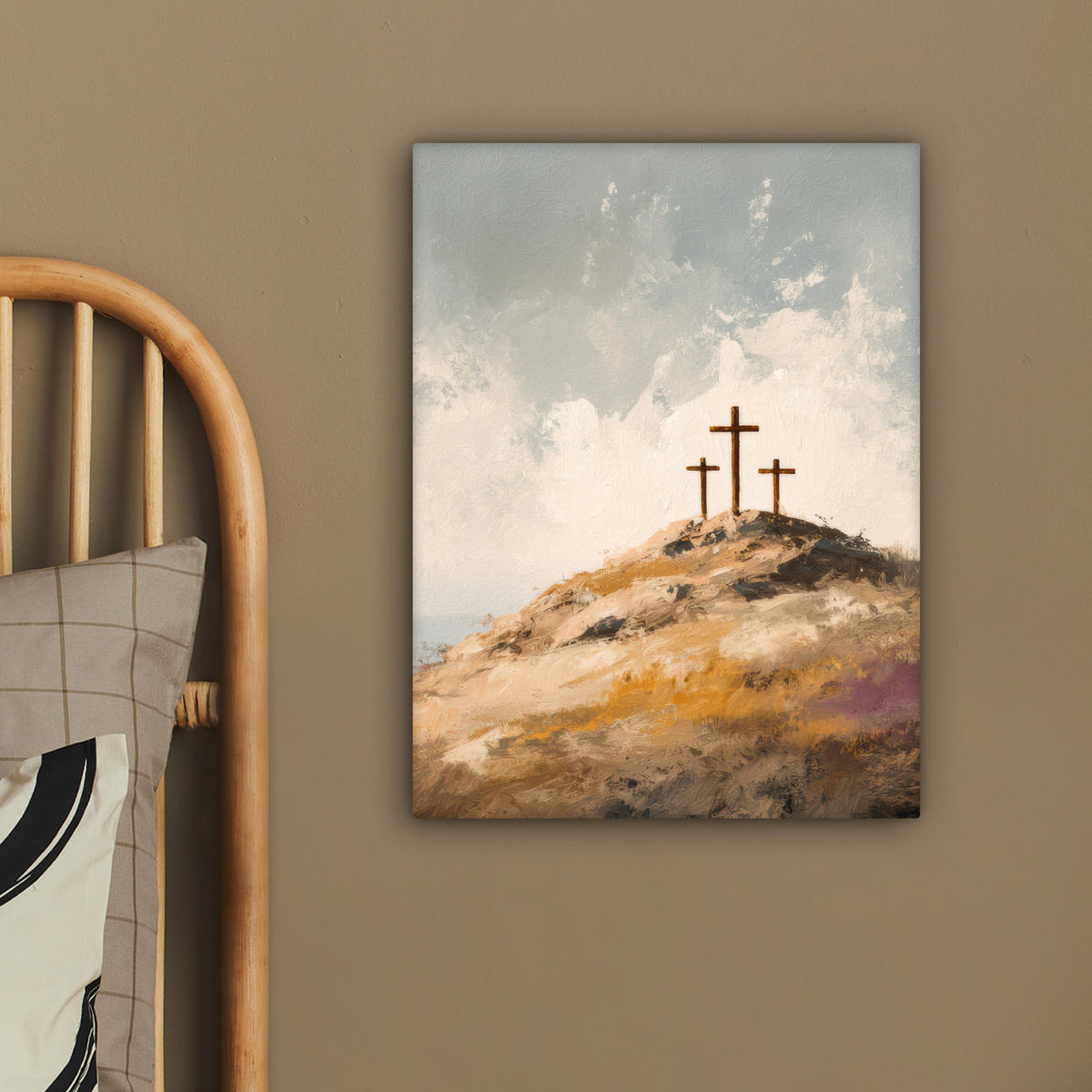 LEINWANDBILD Hügel - Abstrakt - Christentum - Kreuz Room Decor 30x40 cm - Hellgrau, Textil (30/40cm) - MuchoWow