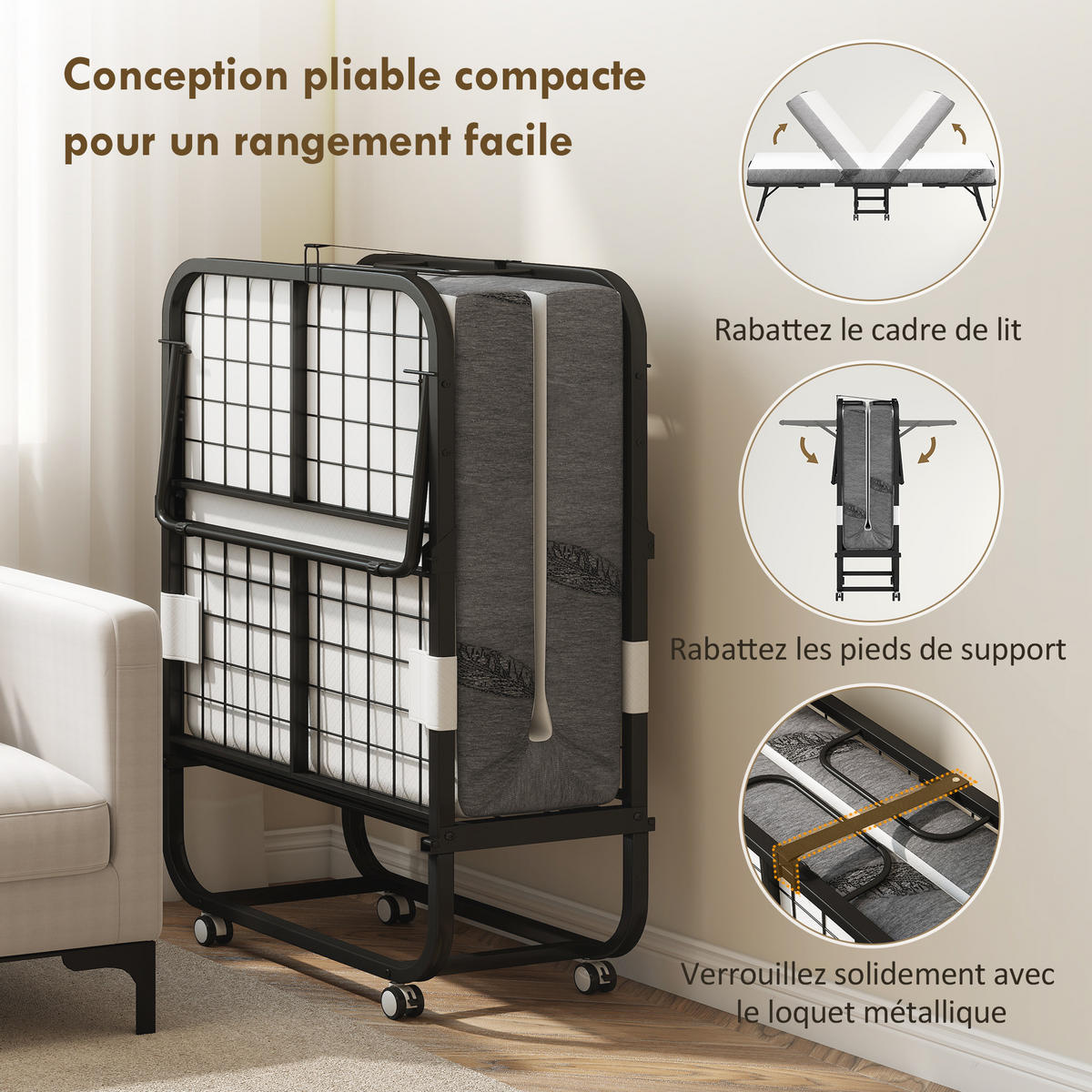 KLAPPBETT 200/80 cm DE-18530 mit Matratze Weiß - Weiß, Metall (80/200cm) - ComfortXL