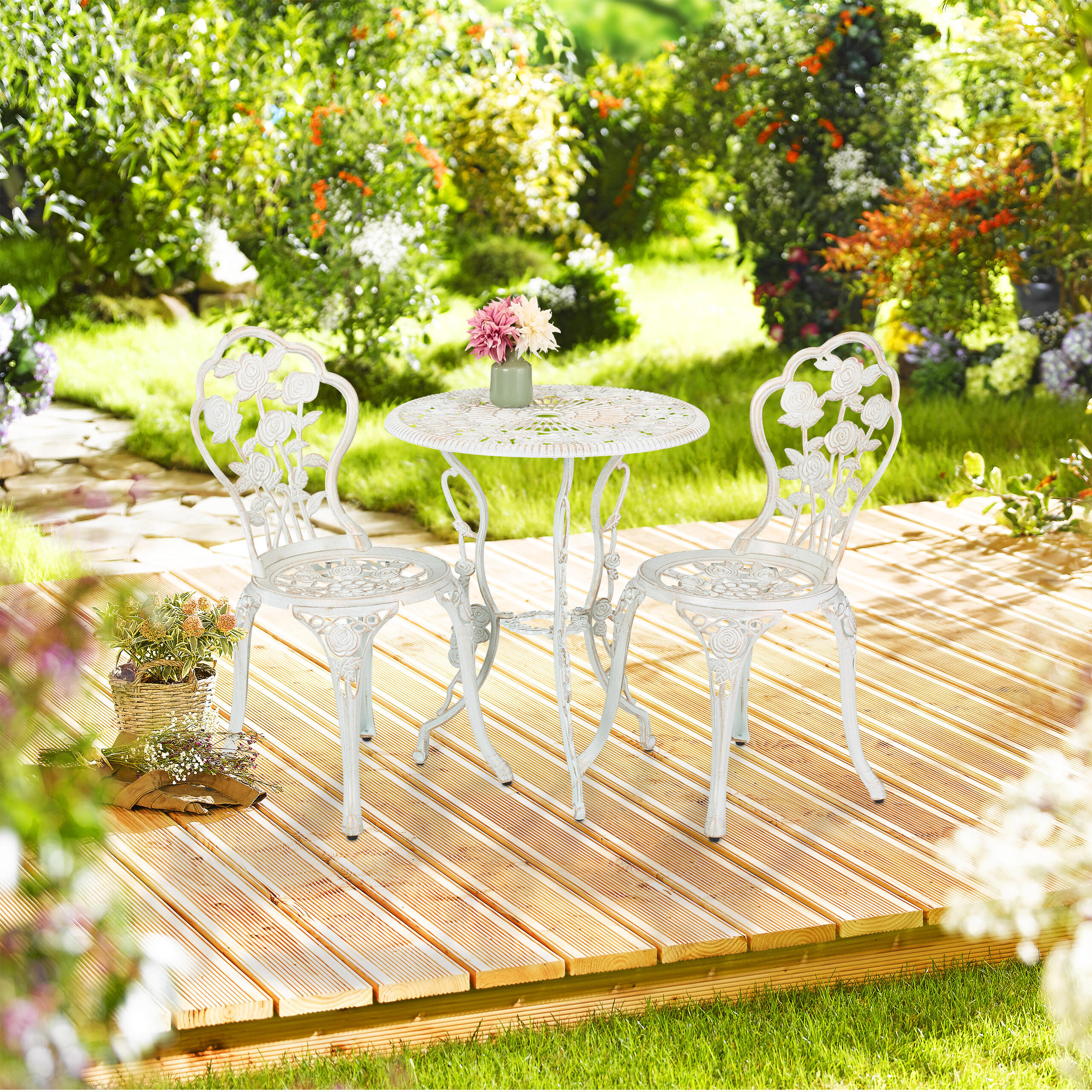 3-TLG.GARTENMÖBEL-SET - Weiß, Metall - Relaxdays
