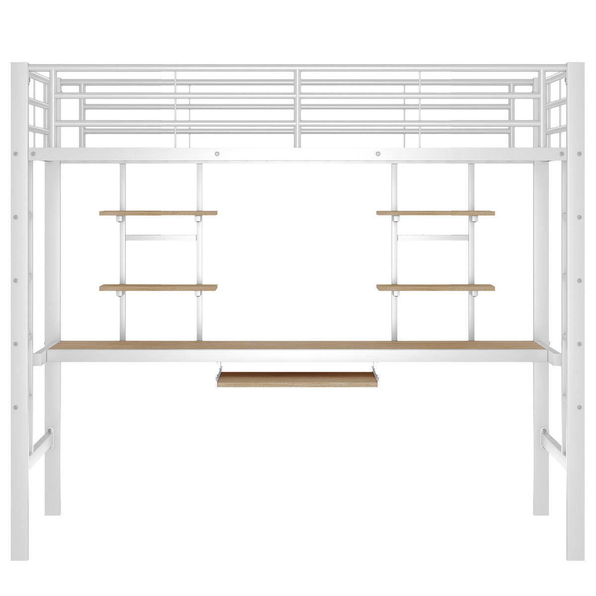 HOCHBETT 90/200 cm Weiß Metallbett mit Schreibtisch und Regalen - Weiß, Metall (90/200cm) - OKWISH