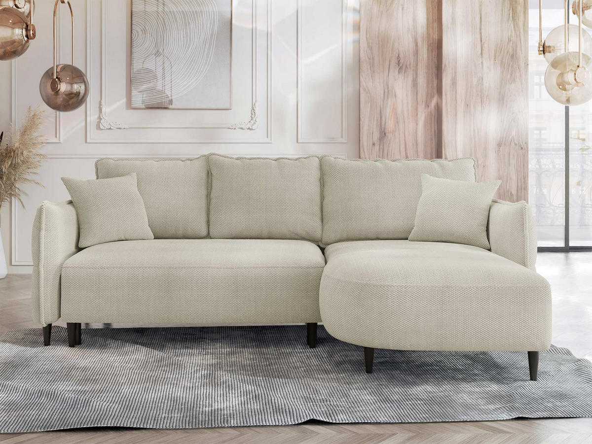 ECKSOFA Sycylia, Seite: Rechts - Schwarz/Naturfarben, Holz/Textil (244/165cm) - MIRJAN24